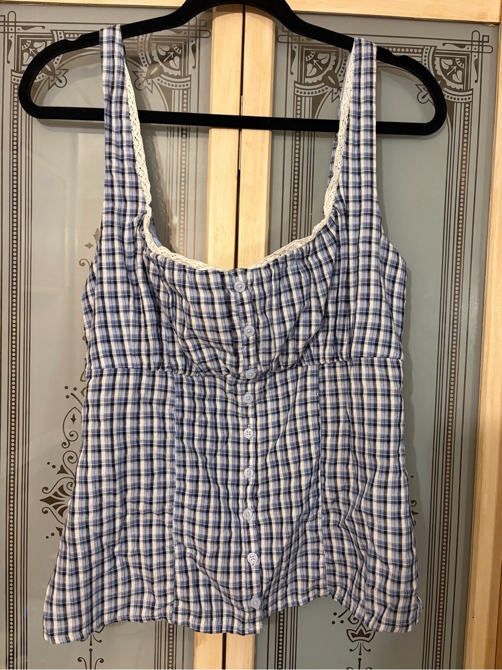 Hollister Blue & White Plaid Sleeveless Button Tank